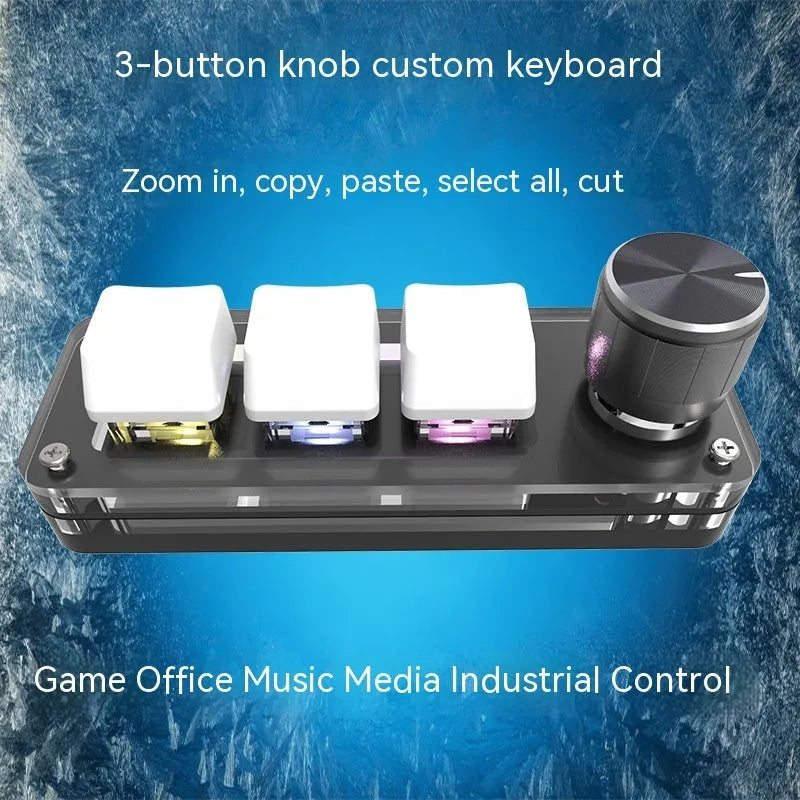 Black programmable macro keyboard with RGB backlighting and dedicated copy paste keys