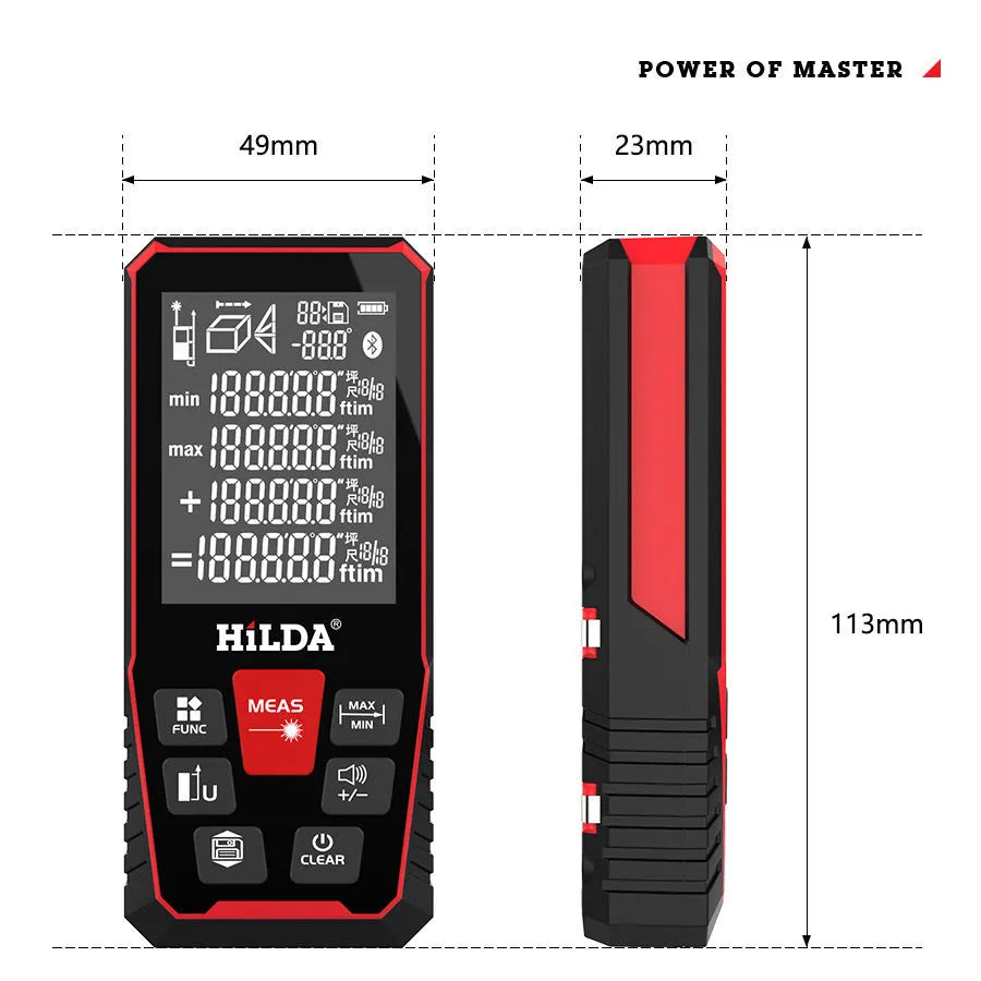 Plastic laser rangefinder for distance measurement up to 120 metres for building and DIY use
