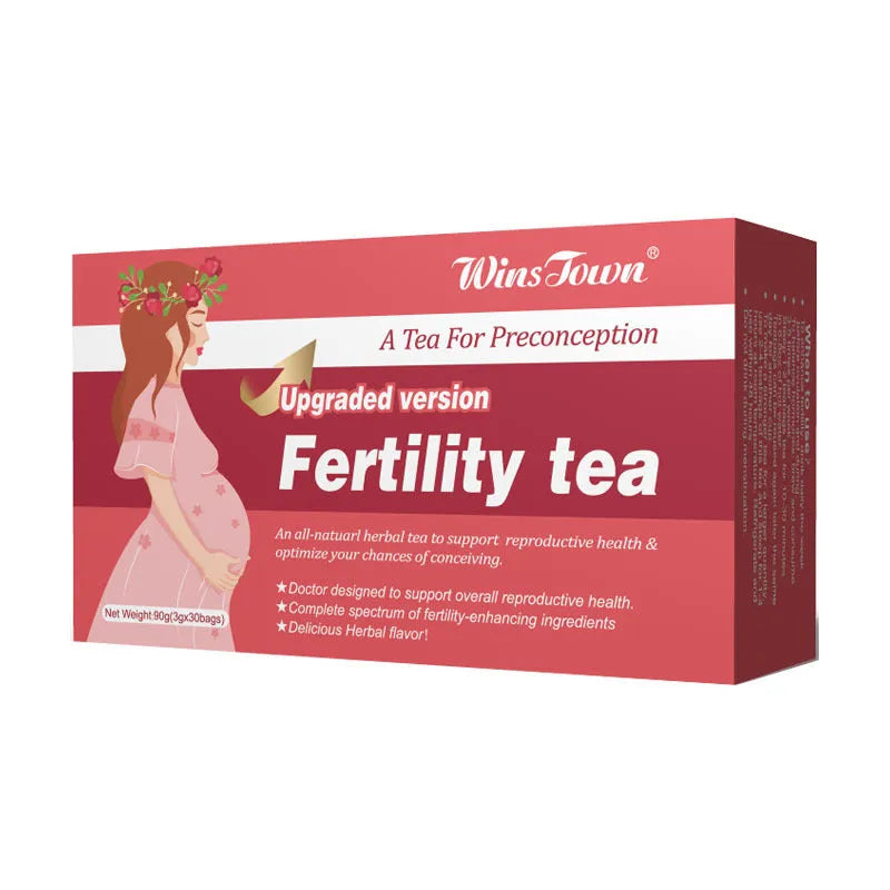 Fertility tea boxes containing 3x30 individual herbal tea bags for natural reproductive wellness support