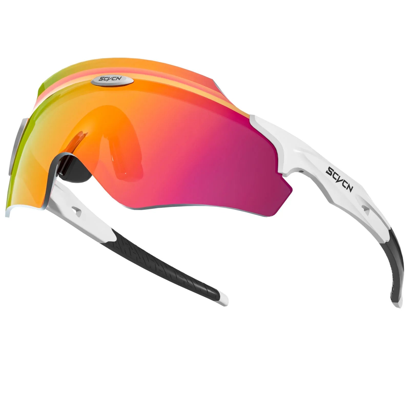 Frameless athletic windproof glasses with a colourful integrated lens in multiple style options.