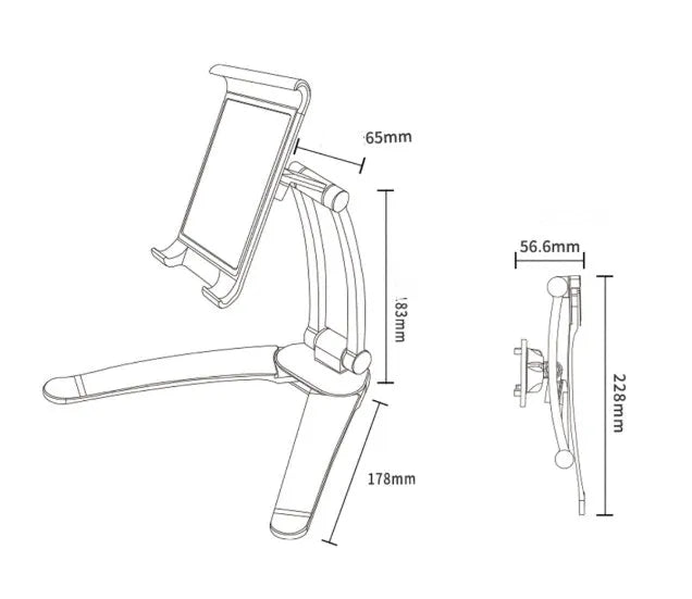 Silver aluminum alloy tablet stand with white mount holding tablet at adjustable angle