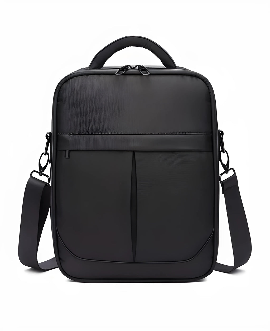 Black Oxford fabric men's shoulder messenger bag showing its 24x11x31cm size.