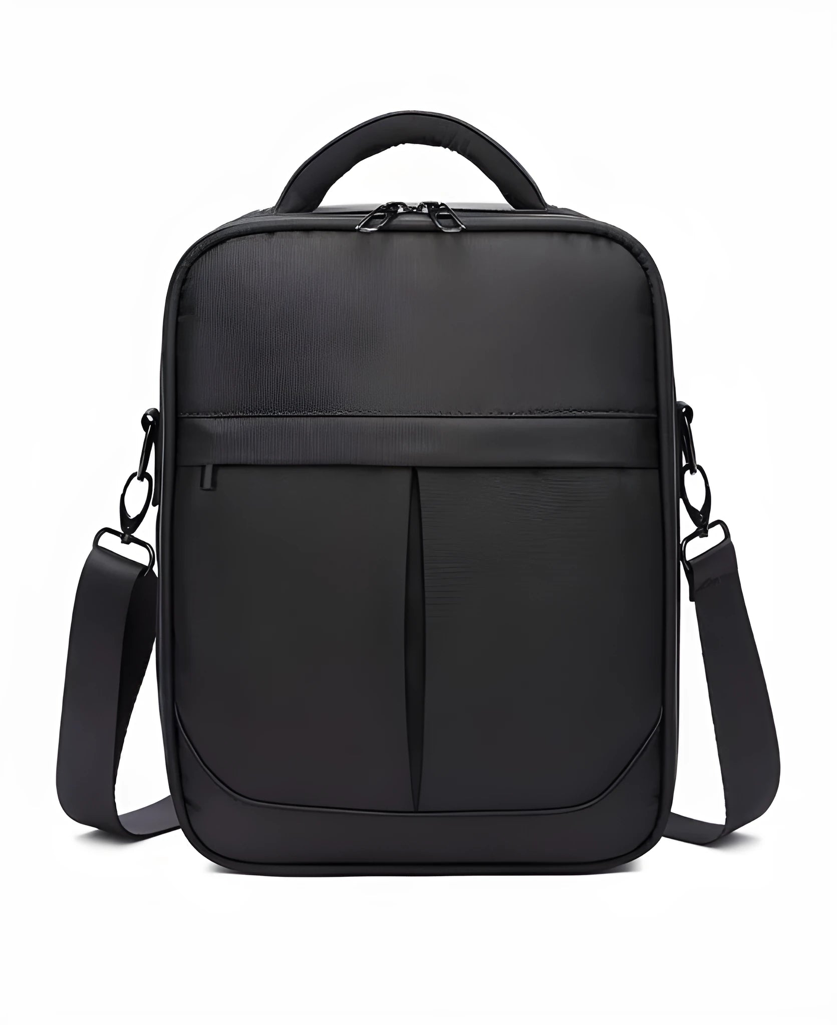 Black Oxford fabric men's shoulder messenger bag showing its 24x11x31cm size.