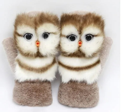 Cartoon animal autumn winter warm mittens 28cm red one size