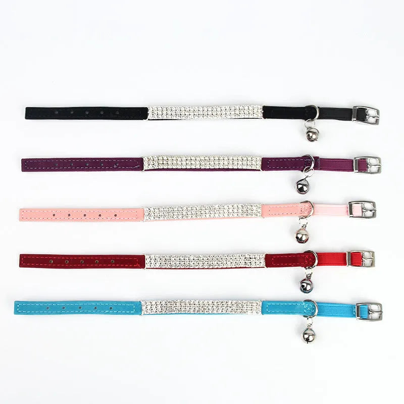 Velvet cat collar with rhinestone decorations in multiple colour options