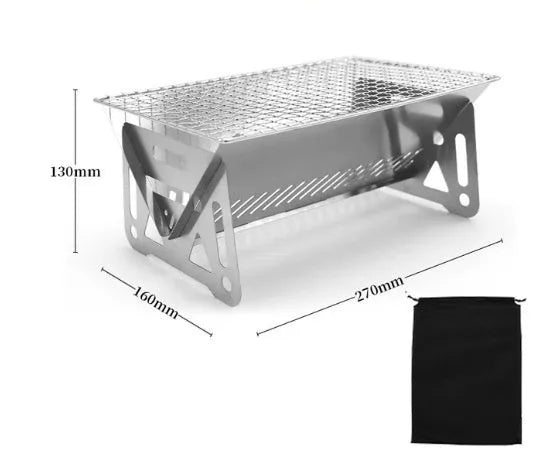 Stainless steel folding barbecue oven with charcoal grill and storage bag for outdoor cooking