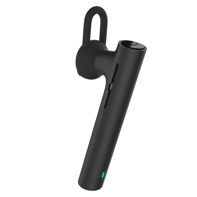Compact wireless Bluetooth headset in Black, 5.6 cm long, with earpiece and charging port visible