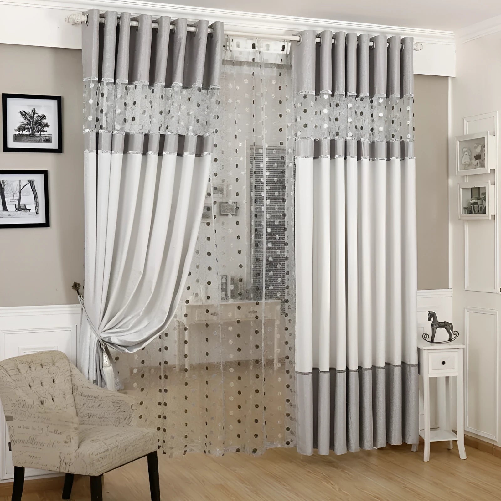 Single blackout curtain panel showing hook, Korean hook, and ring hanging style options.