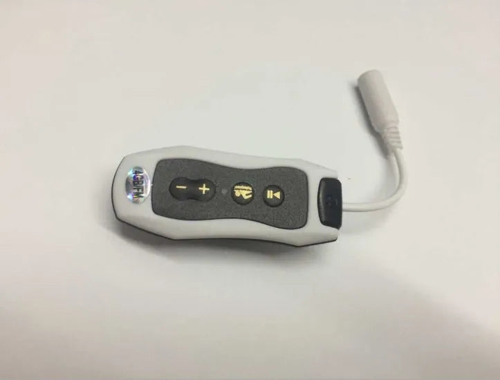 Compact waterproof IPX68 Bluetooth MP3 headset in six colours: black, blue, green, orange, pink, white.