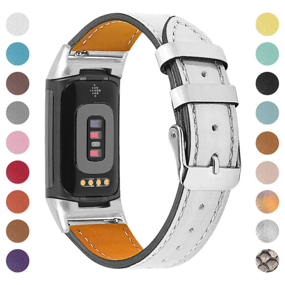 Genuine cowhide leather strap for Fitbit Charge 5 and Charge 6 in multiple colour options