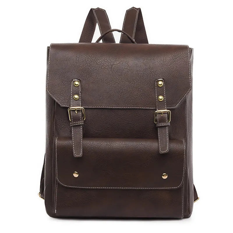 Korean style retro simple backpack in creamy white colour showing front view with zipper details