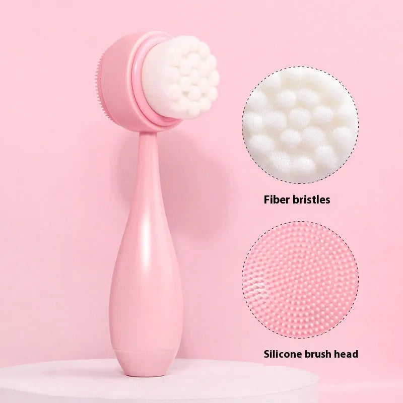 Facial brush set with coral fleece hair band and plastic handle in multiple colour options