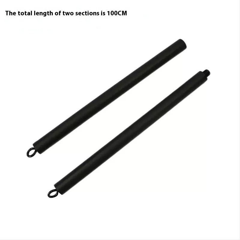 Fitness push and pull rod stick with two segments and a rope for resistance training.