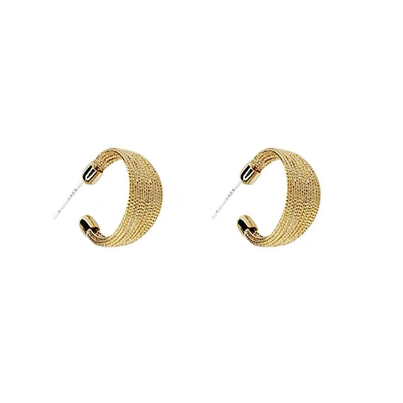 Geometric multi-layer copper earrings in silver or gold finish as stud or clip styles