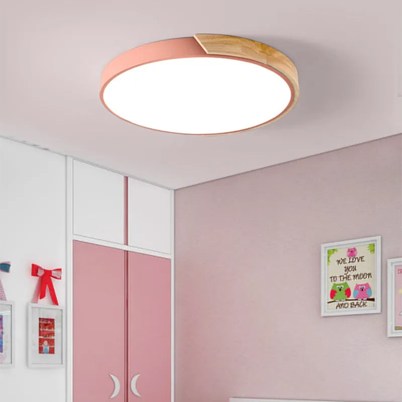 Modern minimalist ceiling lamp with white PVC lampshade and remote control for bedroom or living room