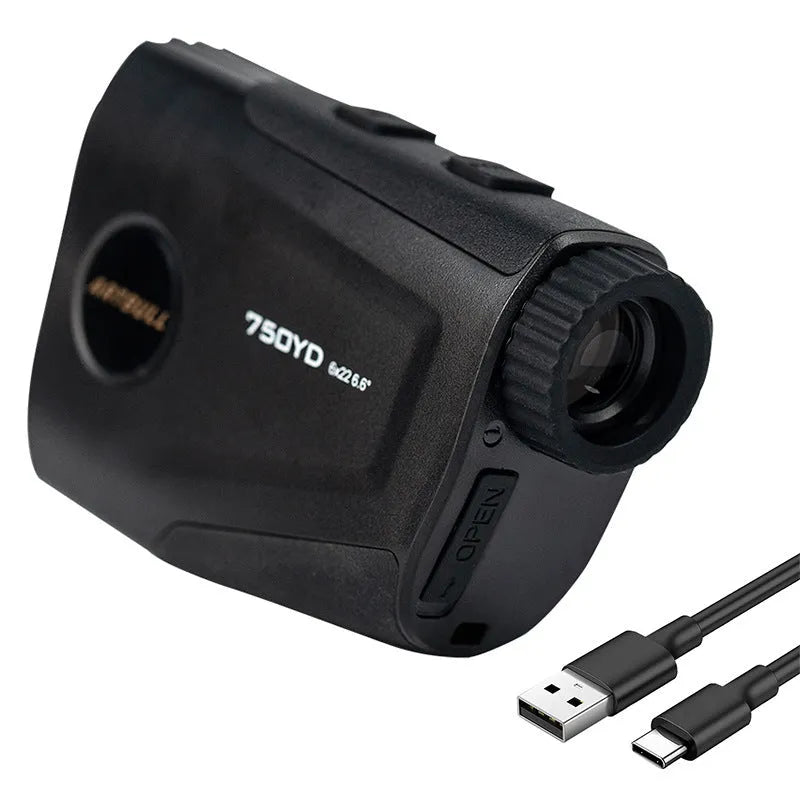Telescope rechargeable golf laser rangefinder with LCD display showing distance measurement