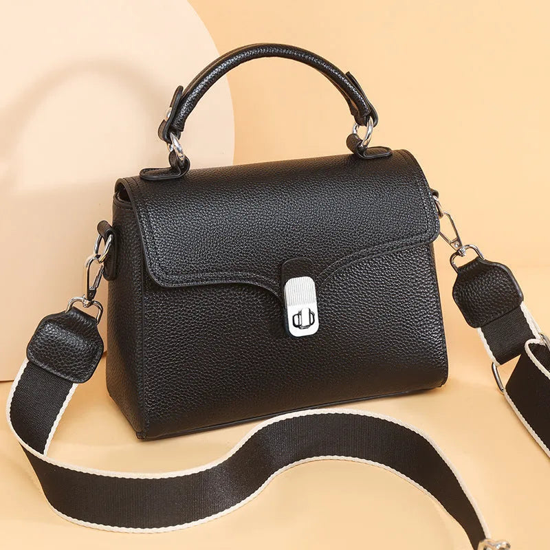 Korean commuter women's cross-body bag genuine leather oval shape sandwich pocket 21x18x9cm