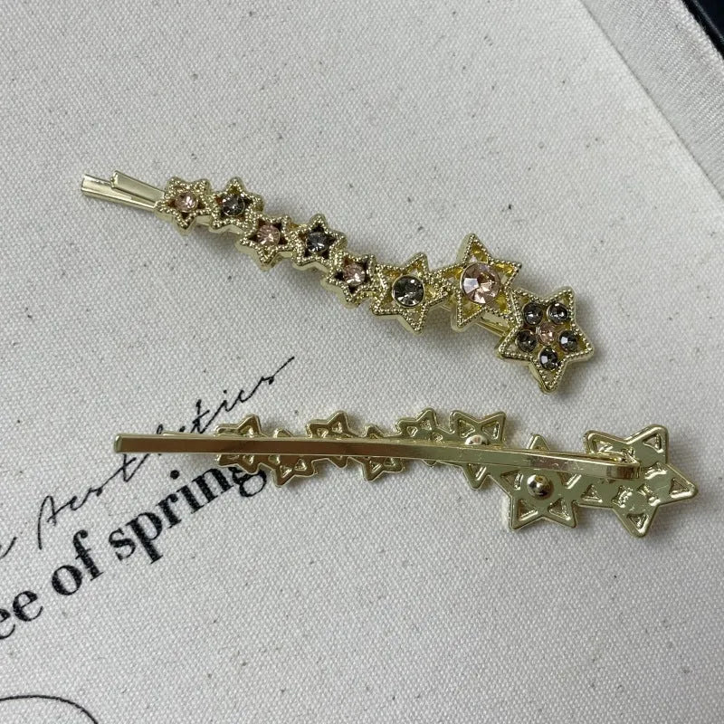 Gold alloy rhinestone barrettes hair clips with Korean star design for women