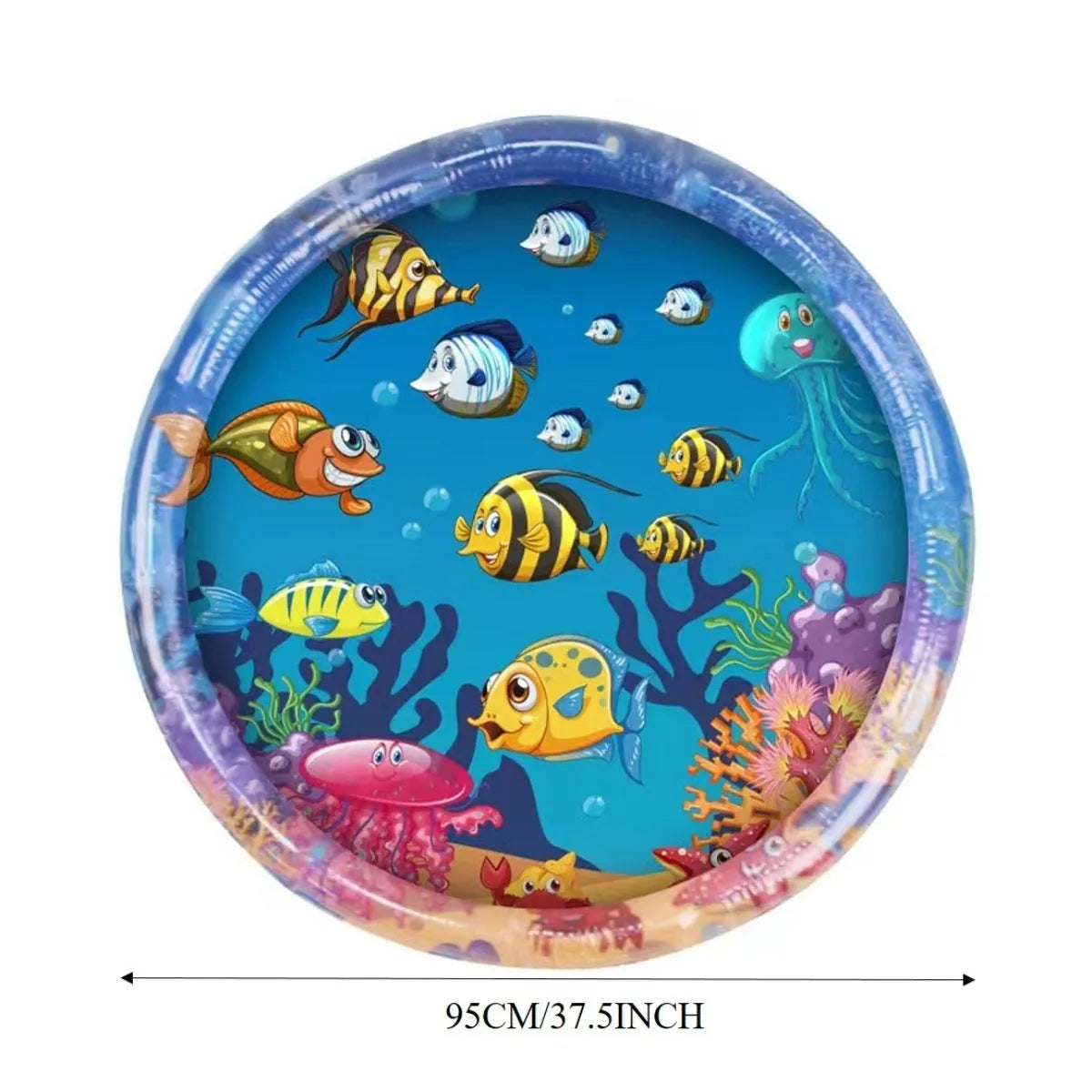 Square cat water play mat with ocean fish design and floating toys inside for sensory pet exercise