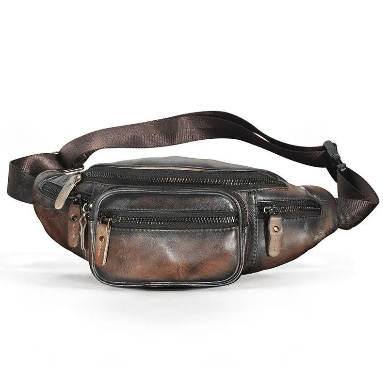 Leather shoulder messenger bag in retro style with adjustable crossbody strap