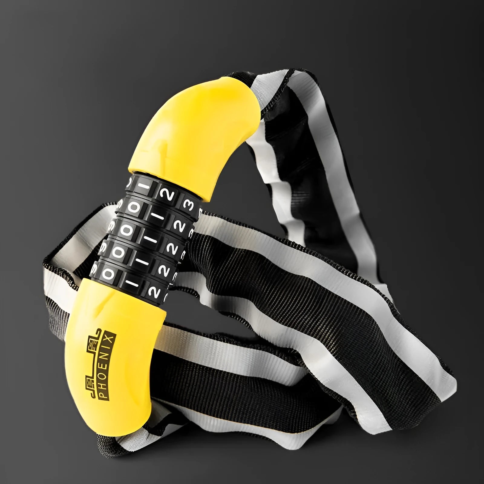 95cm zinc alloy bicycle chain lock with anti hydraulic shear construction in black or yellow colour
