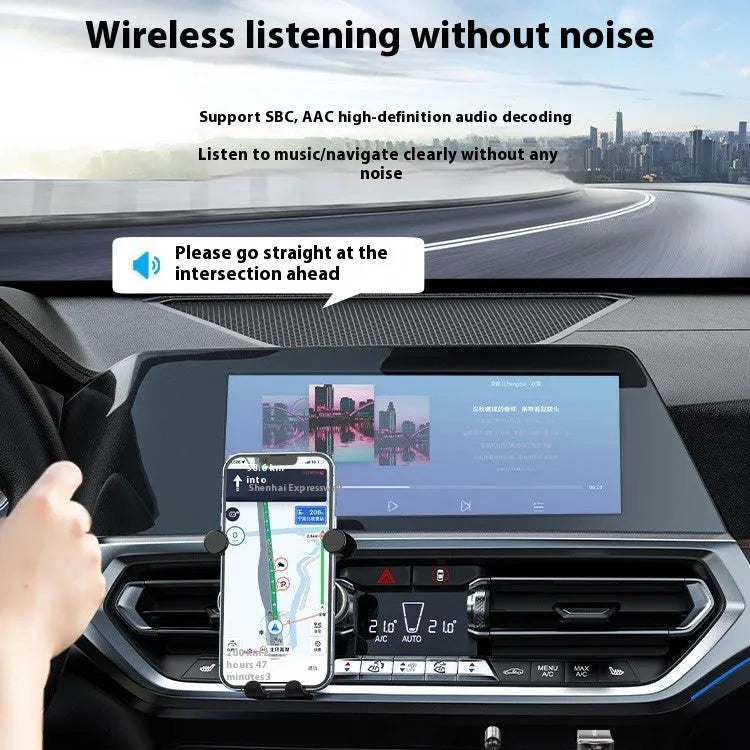 NAI USB car Bluetooth 5.4 audio receiver with USB-A plug and 3.5mm jack on black cable.