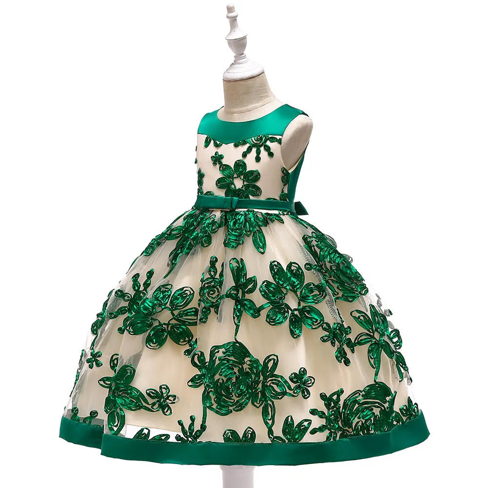Children's applique princess dress in cotton blend navy blue pink red sizes 110-150cm