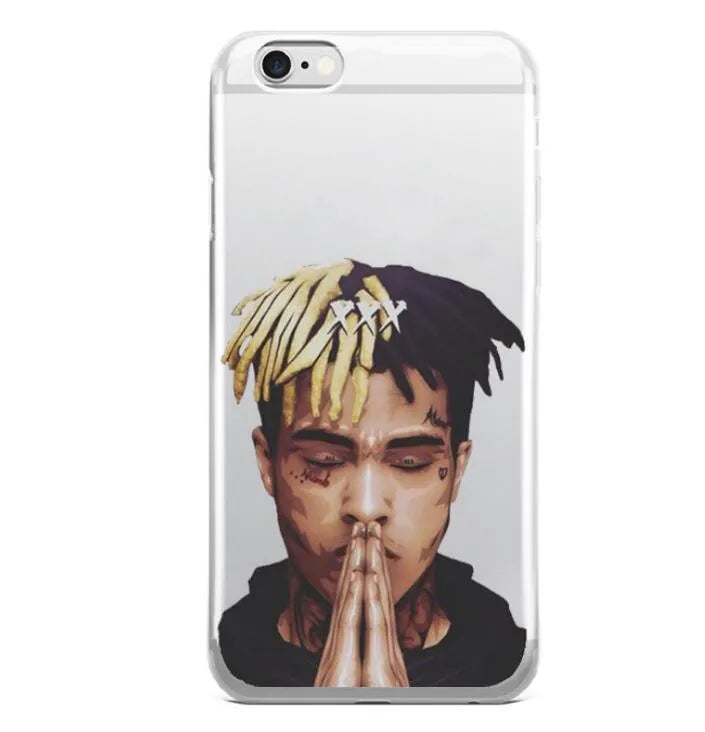 Transparent matte iPhone case with printed XXxtentacion design, shown fitted on a smartphone.