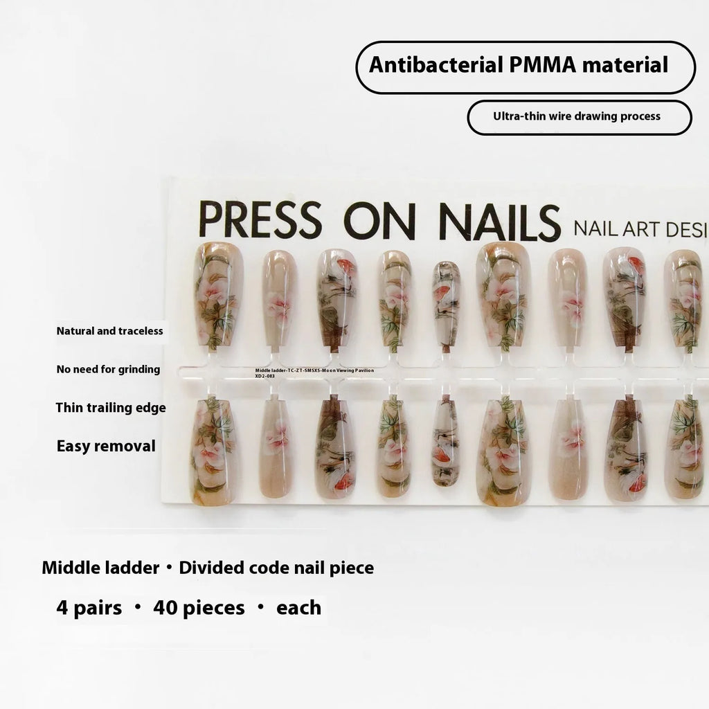 Chinese style cat paw pattern nail stickers Moon Palace XD2-083 middle ladder long ladder ladies ultra-thin seamless 40 pieces