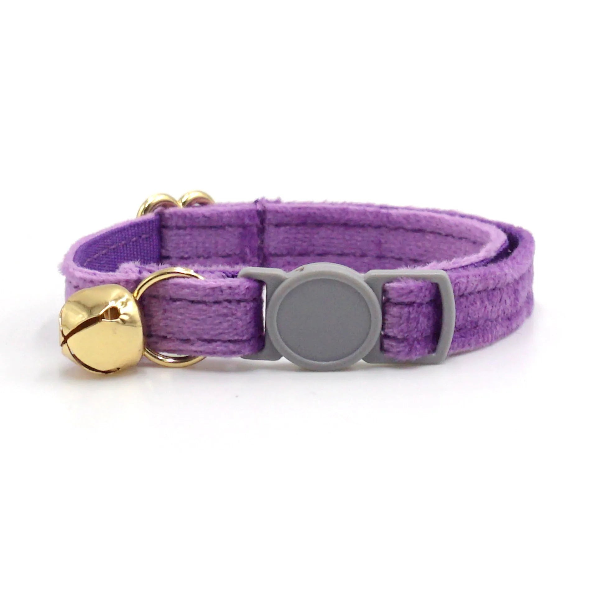 Cloth safety buckle cat collar with bell in brown corduroy on a cat