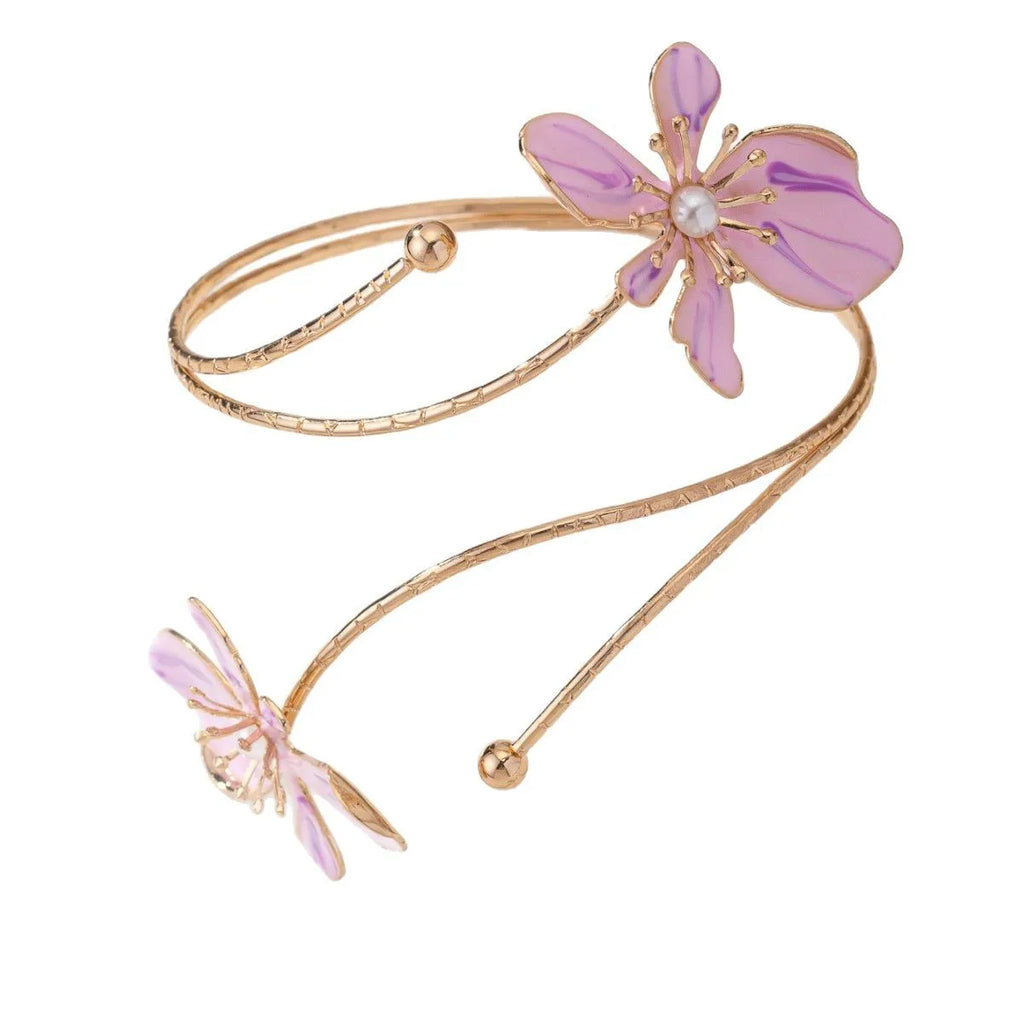 Alloy hollow armband bracelet with pattern lines shown in pink and purple colour options