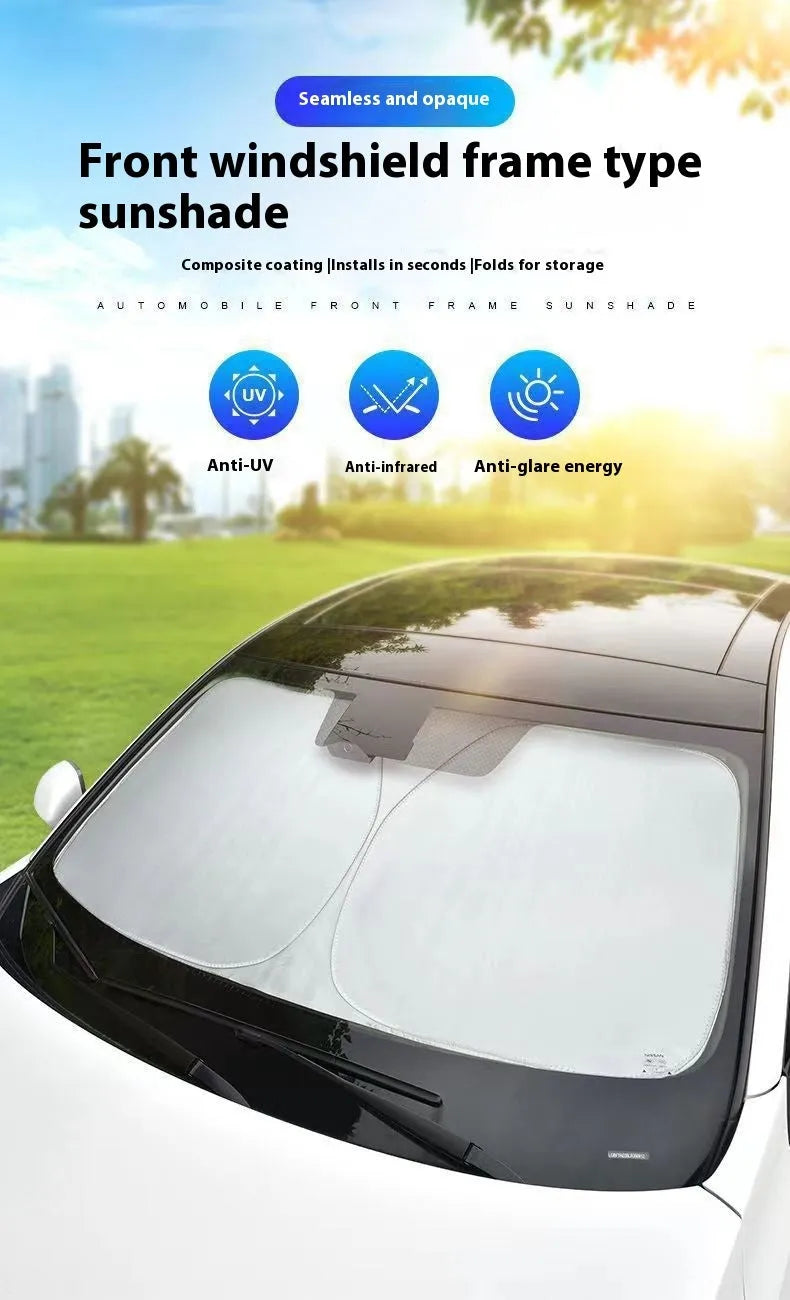 Aluminium foil car windscreen sunshade in titanium silver colour showing heat reflective surface