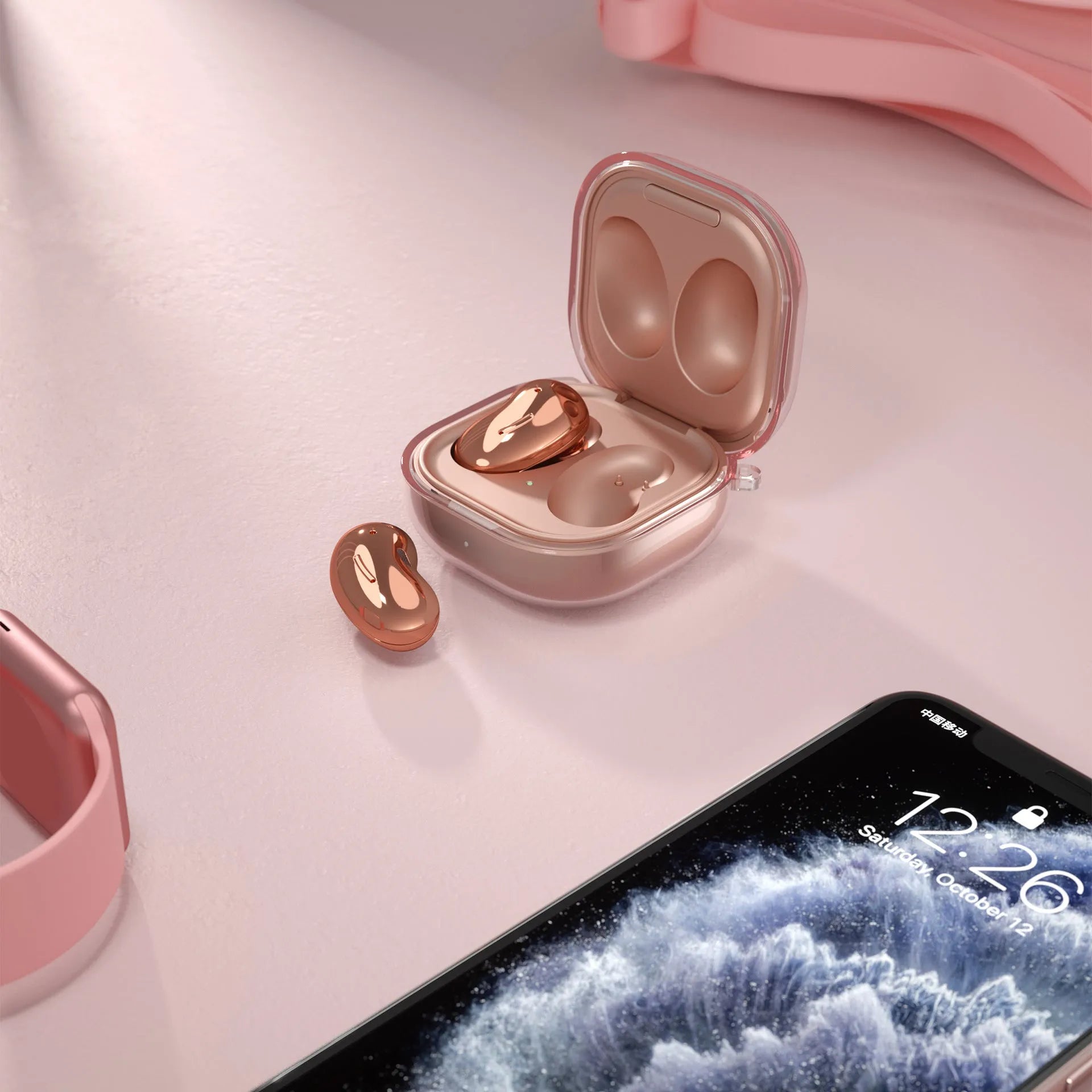 Transparent plastic clamshell earbuds case cover with see-through design for ear housing