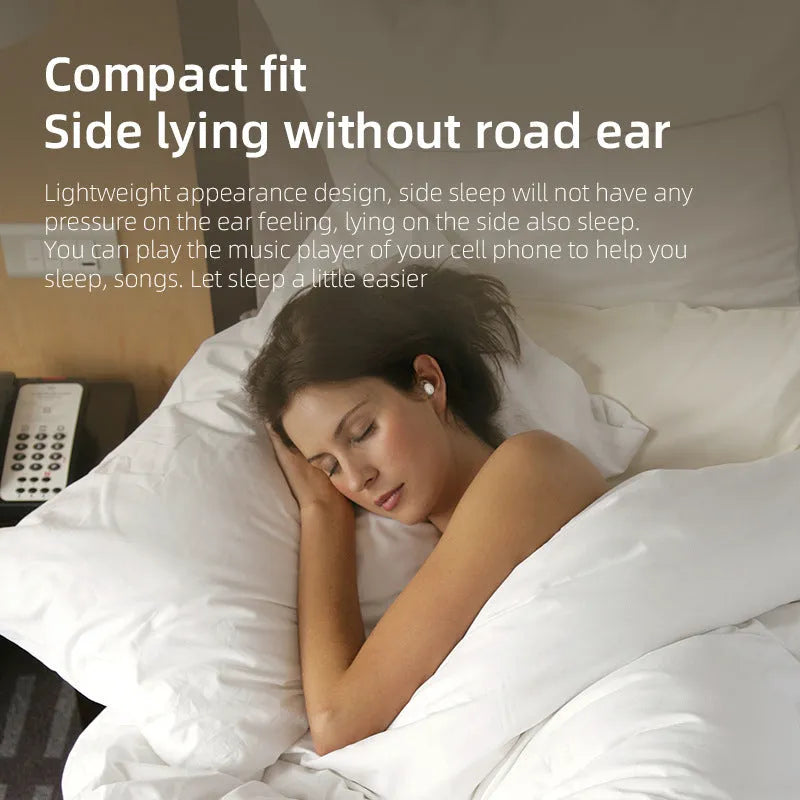 Mini no-pressing Bluetooth headset for side sleeping in milk tea colour with plastic earplug design