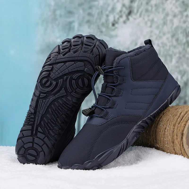 Winter slip-on boots with anti-ski rubber sole, Oxford cloth upper, and plush lining for men and women