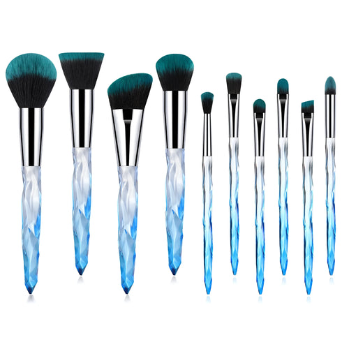 10 crystal-handled foundation brushes with artificial fibre bristles in colour options