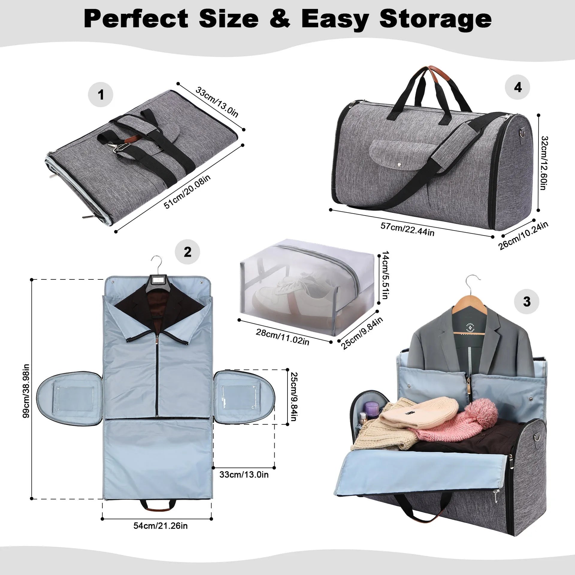 Folding duffel bag in dark blue Oxford cloth with a carrying handle, shown partially folded.