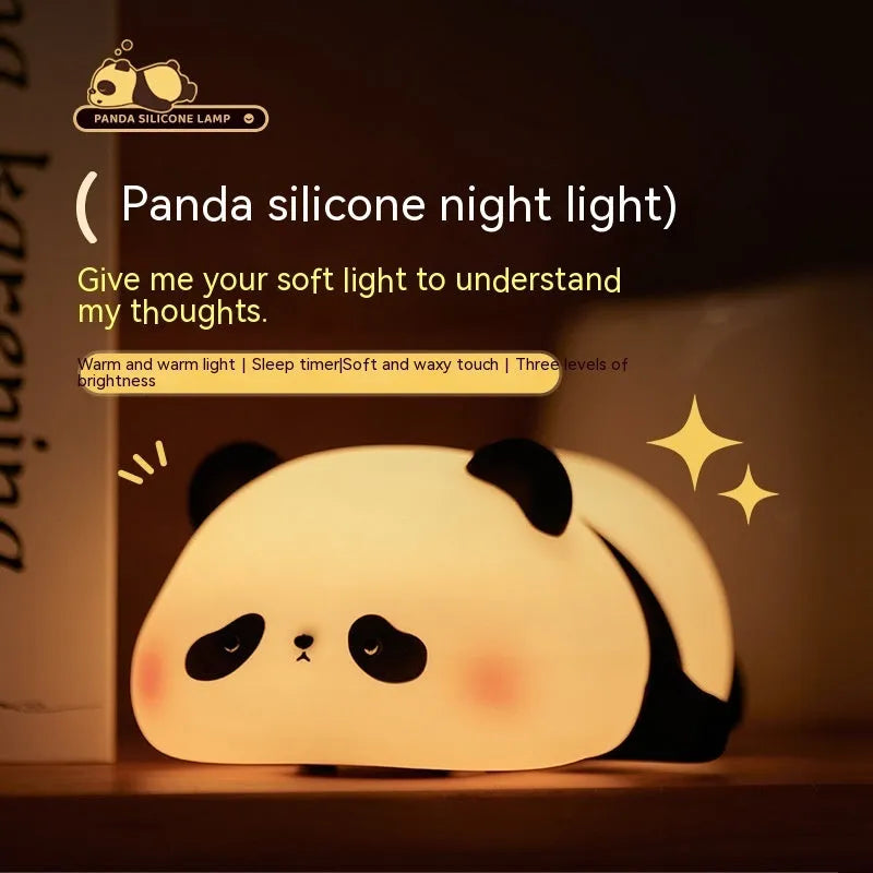 Panda head night light with silicone construction showing clap controls and USB charging port
