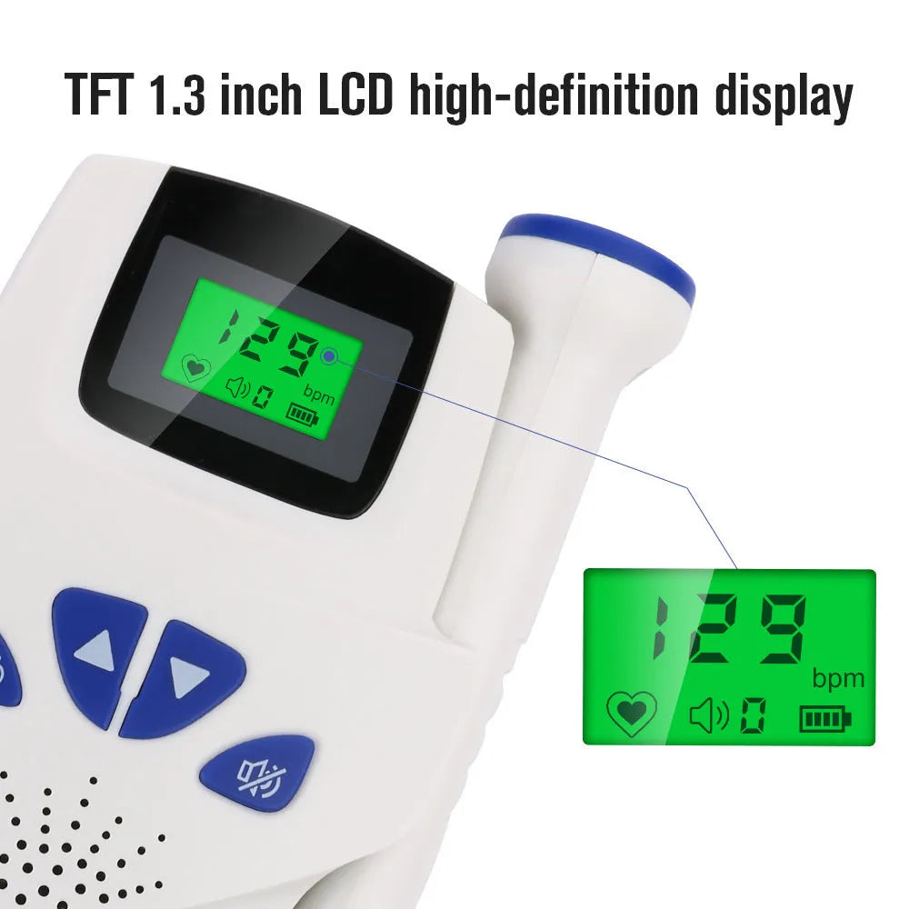 Digital waveform dual display fetal doppler heart rate monitor with TFT colour screen and ergonomic probe