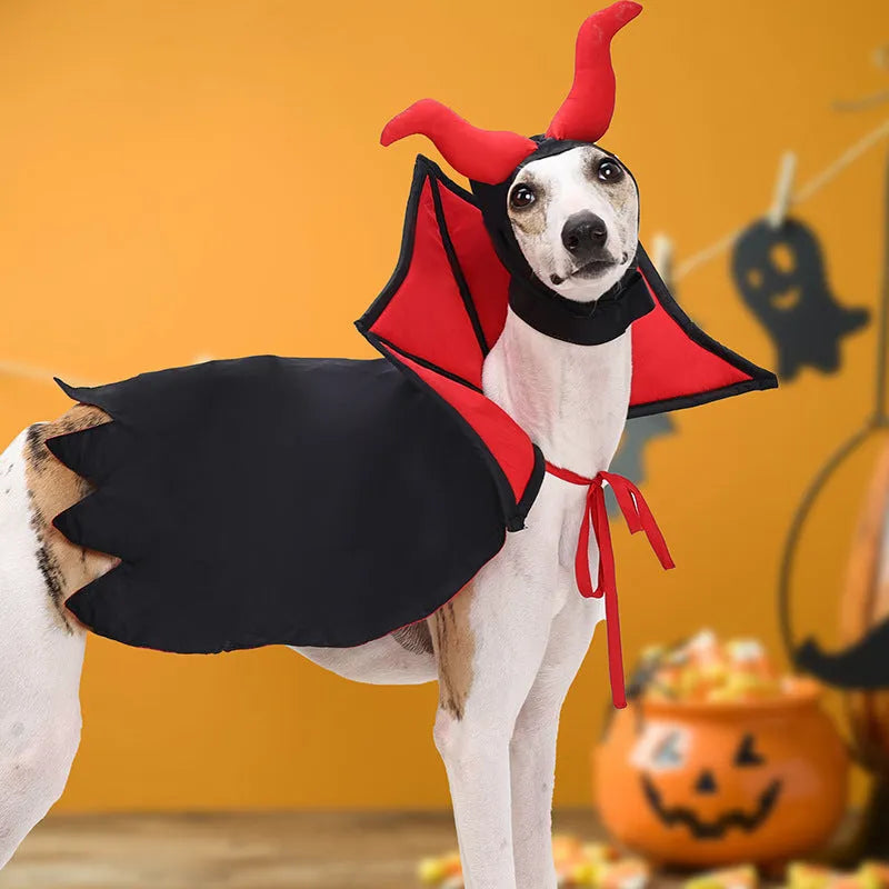 Black polyester Halloween vampire costume for pets with cloak and hat