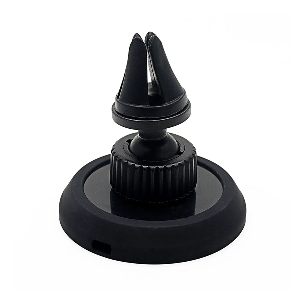 Black magnetic car phone holder showing air vent and base mounting bracket options