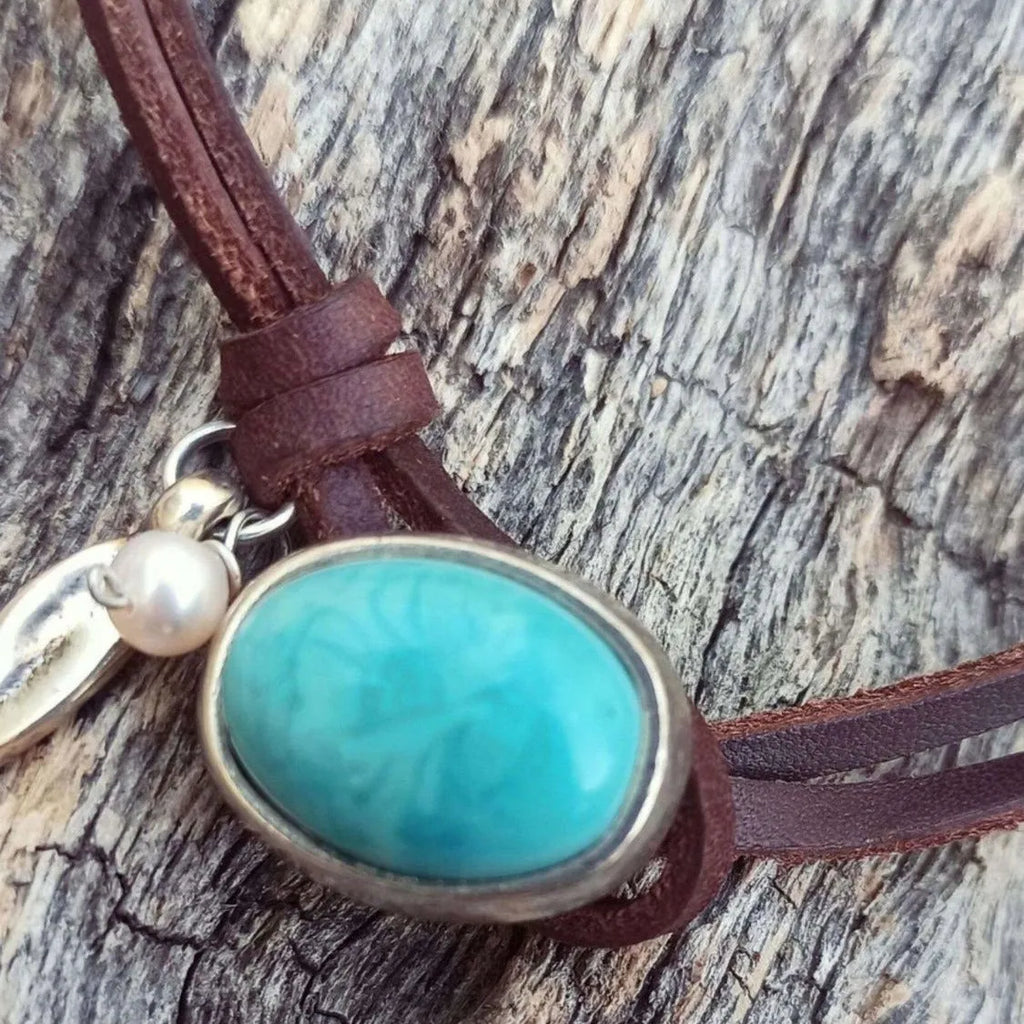 Bohemian vintage turquoise multi-layer geometric necklace with adjustable 41-50cm length for women