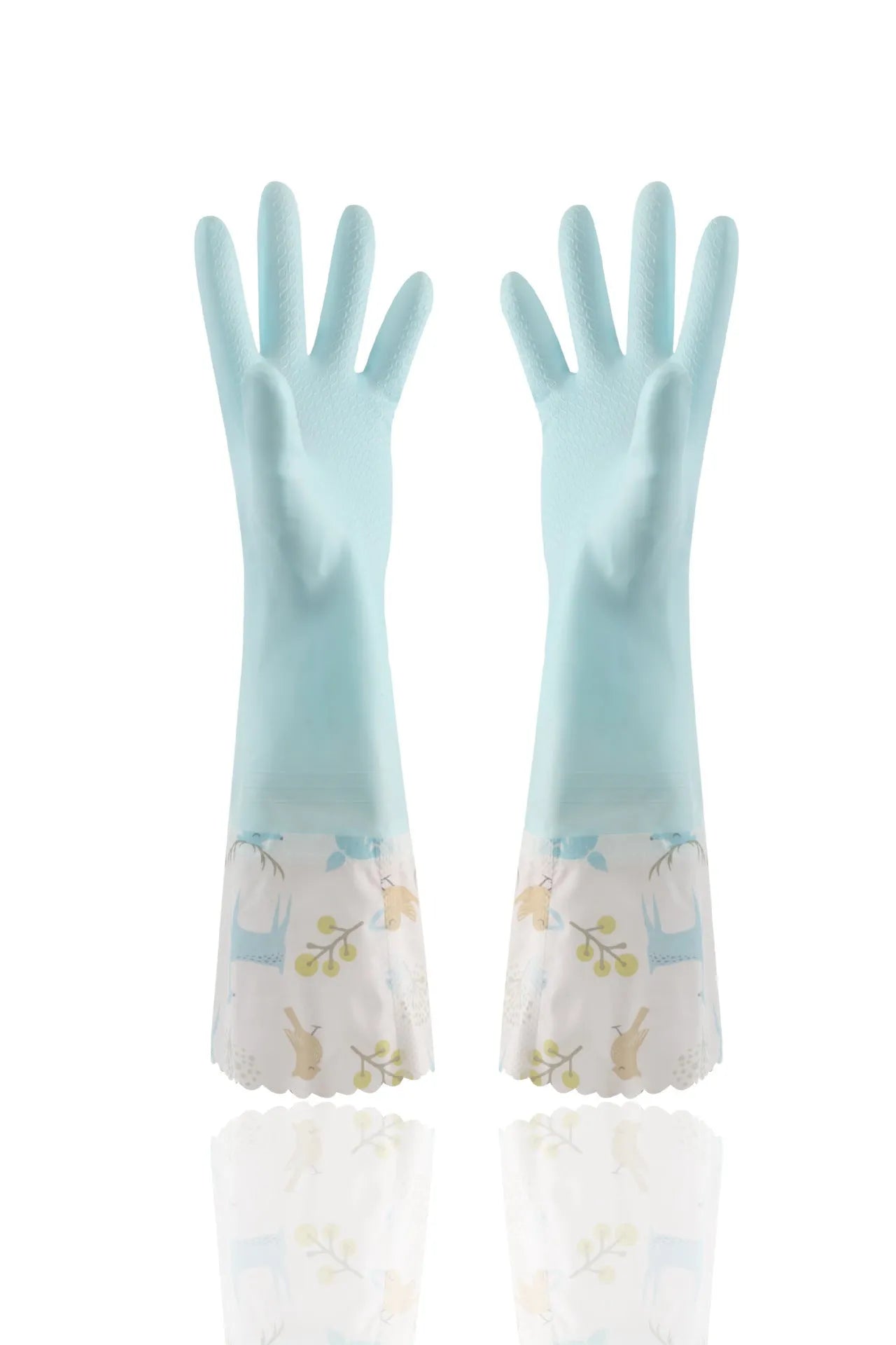 PVC waterproof cleaning gloves in Nordic blue with drawstring single layer collar