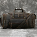 Men's genuine leather handbag large-capacity crossbody bag dark brown full-grain cowhide stitched seams