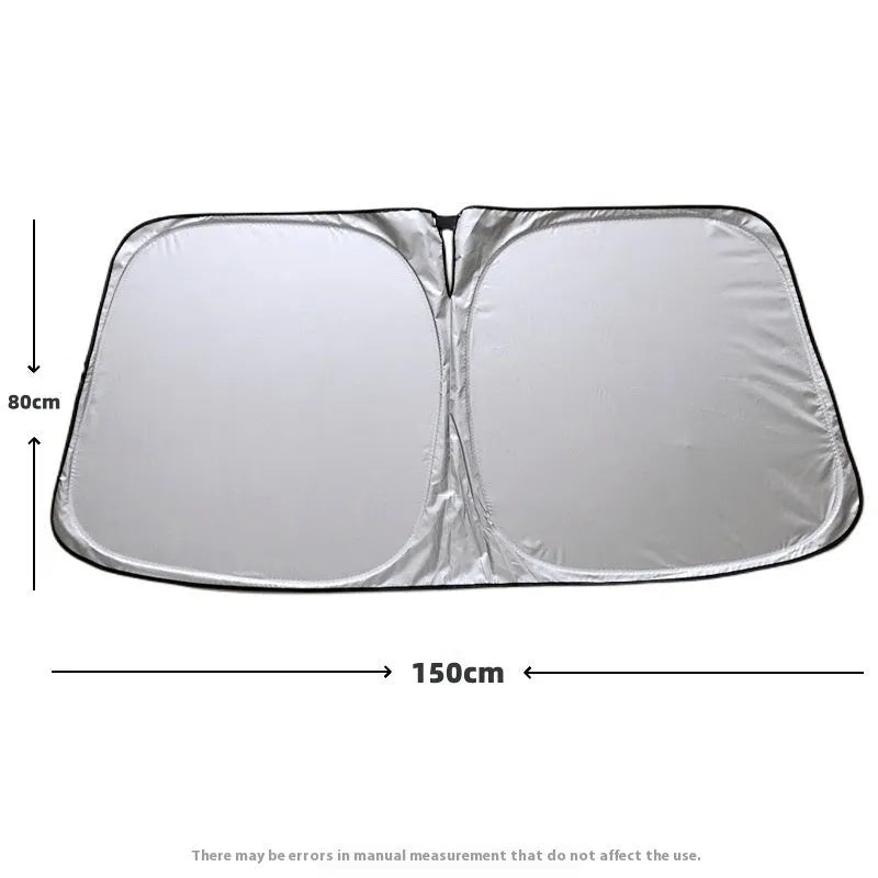 Aluminium foil car windscreen sunshade in titanium silver colour showing heat reflective surface