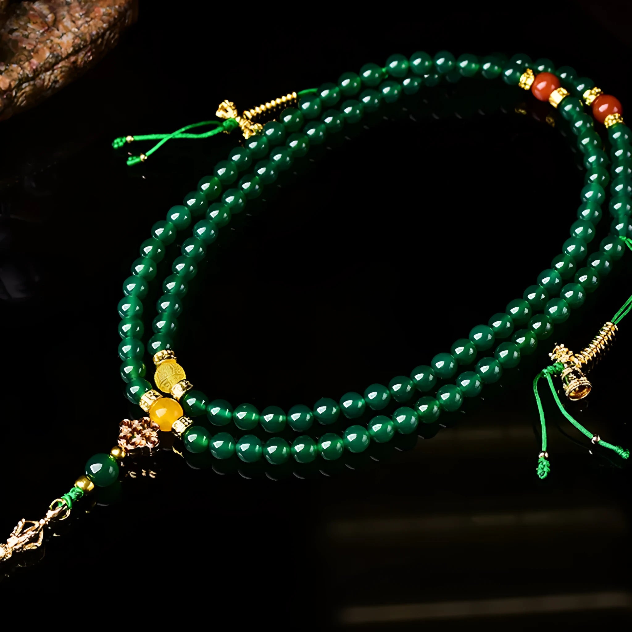 Natural green agate multi-circle bracelet with handcrafted beads in three size options