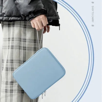 Imitation leather tablet protective case in light grey, shown fitting a 10.9-inch tablet.