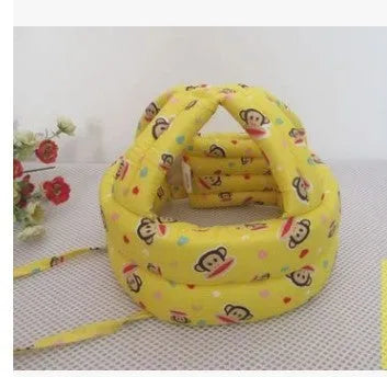 Baby anti collision hat with high-density sponge padding, adjustable headband, breathable cotton outer, colourful design