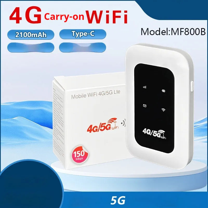 Portable 4G WiFi router with SIM slot, 11x7.5x2.8 cm, black casing, data cable included