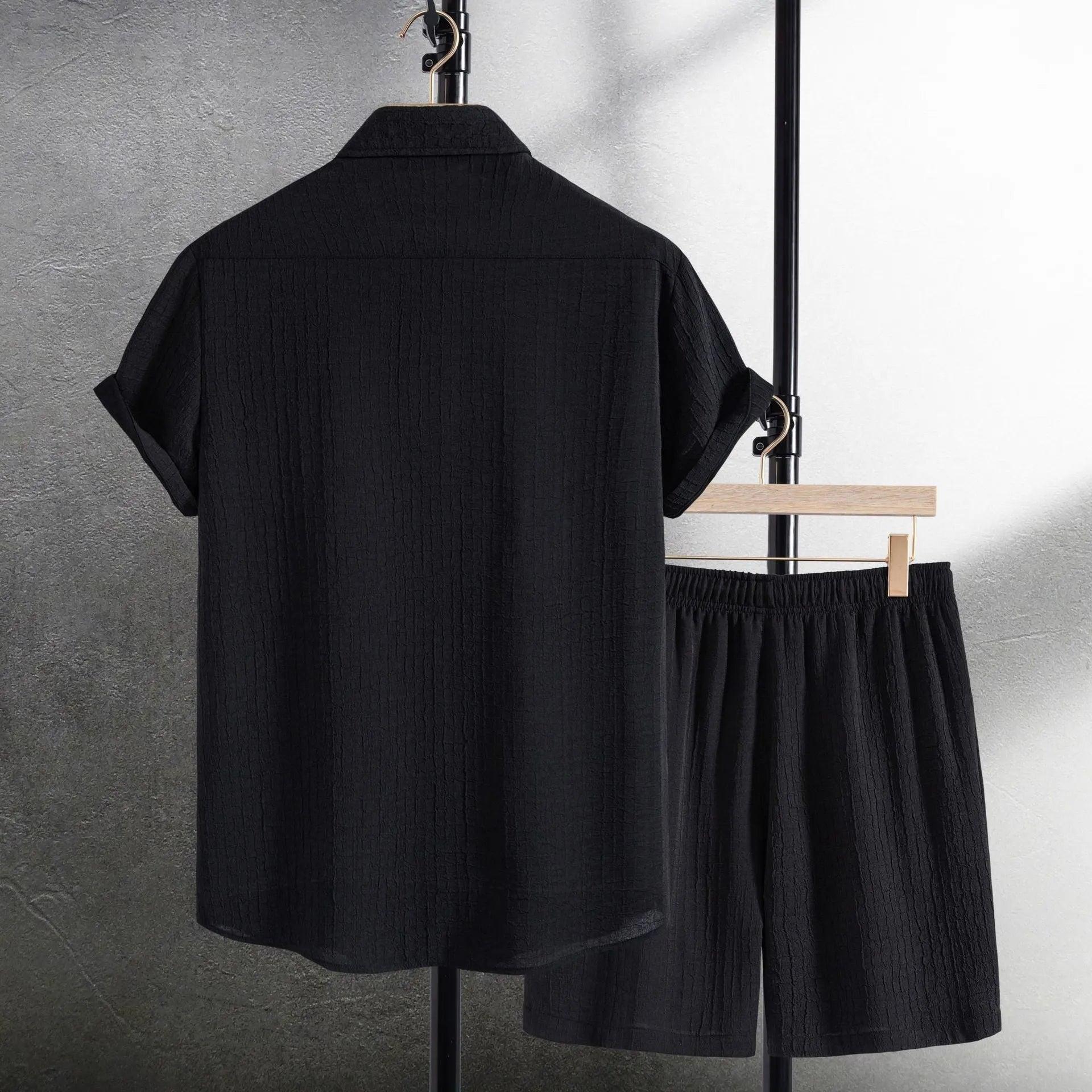 Men's jacquard pattern cotton blend short sleeve shirt and shorts casual suit